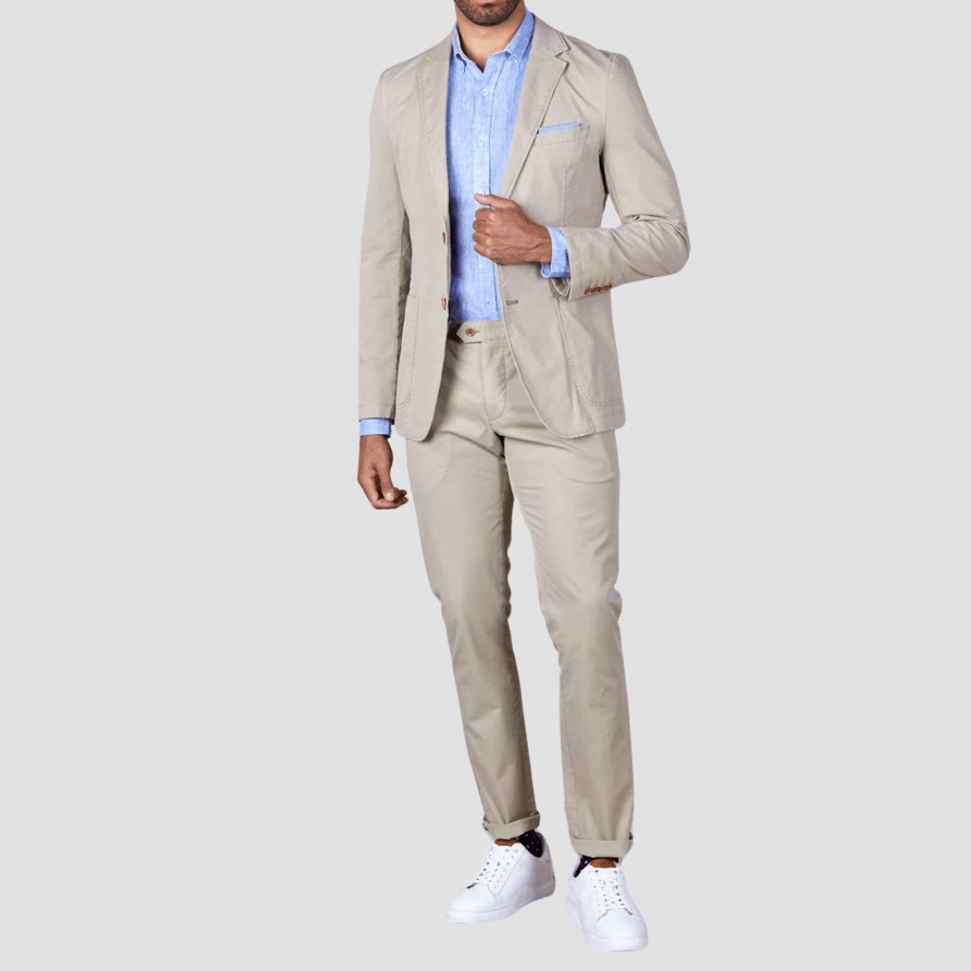 Rembrandt Slim Fit Spectre Sports Jacket in Beige Pima Cotton Stretch