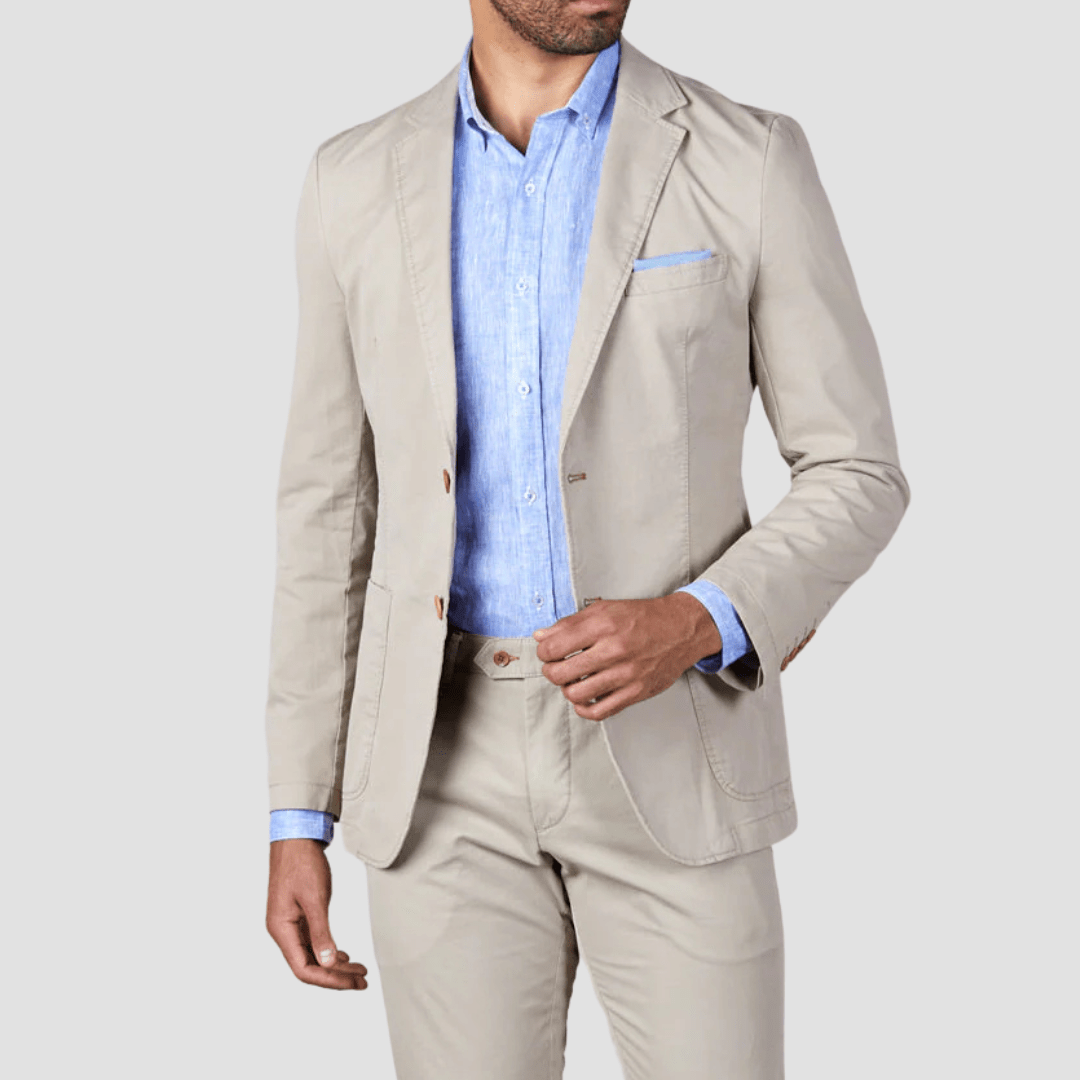 Rembrandt Slim Fit Spectre Sports Jacket in Beige Pima Cotton Stretch