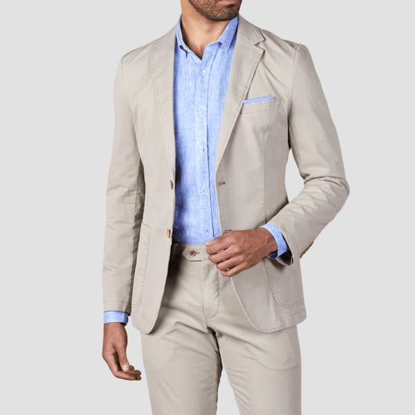 Rembrandt Slim Fit Spectre Sports Jacket in Beige Pima Cotton Stretch