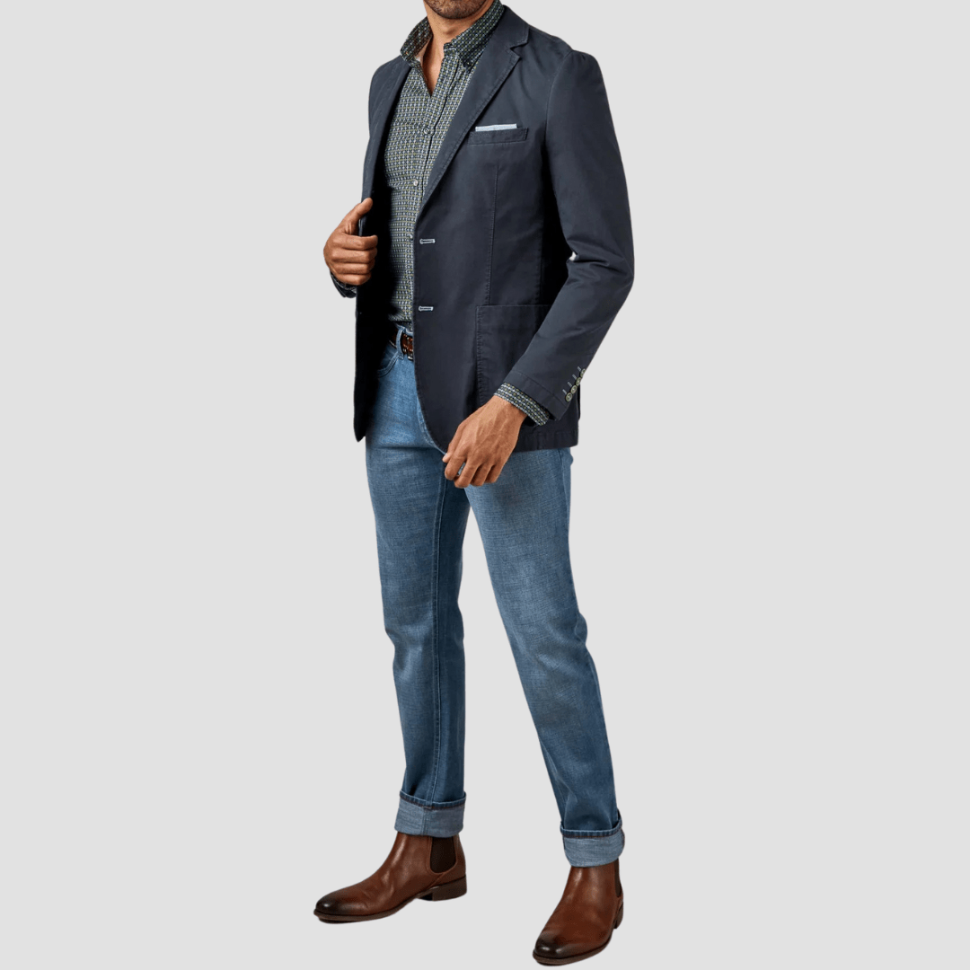 Rembrandt Slim Fit Spectre Sports Jacket in Navy Pima Cotton Stretch