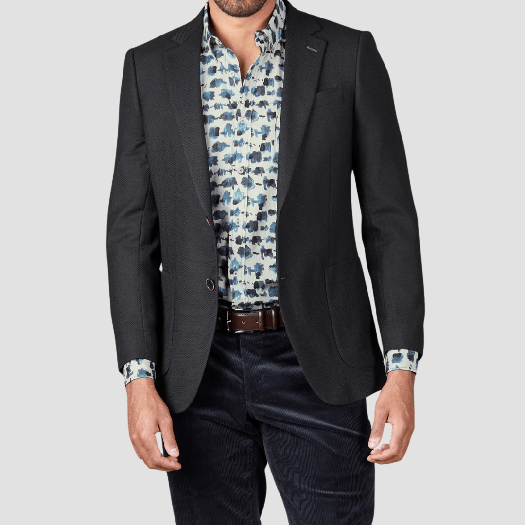 Rembrandt Tailored Fit Batten Sports Jacket in Textured Black