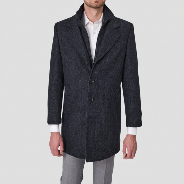 Savile Row Mens Jared Removable Collar Coat in Ash Australian Merino W