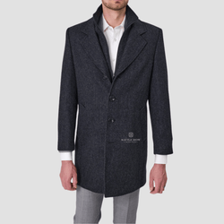 Savile Row Mens Removable Collar Jared Coat in Navy Ash Pure Wool