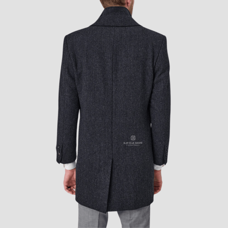 Savile Row Mens Removable Collar Jared Coat in Navy Ash Pure Wool