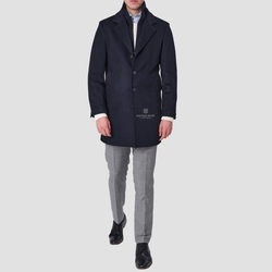 Savile Row Mens Removable Collar Jared Coat in Navy Pure Wool