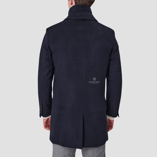 Savile Row Mens Removable Collar Jared Coat in Navy Pure Wool