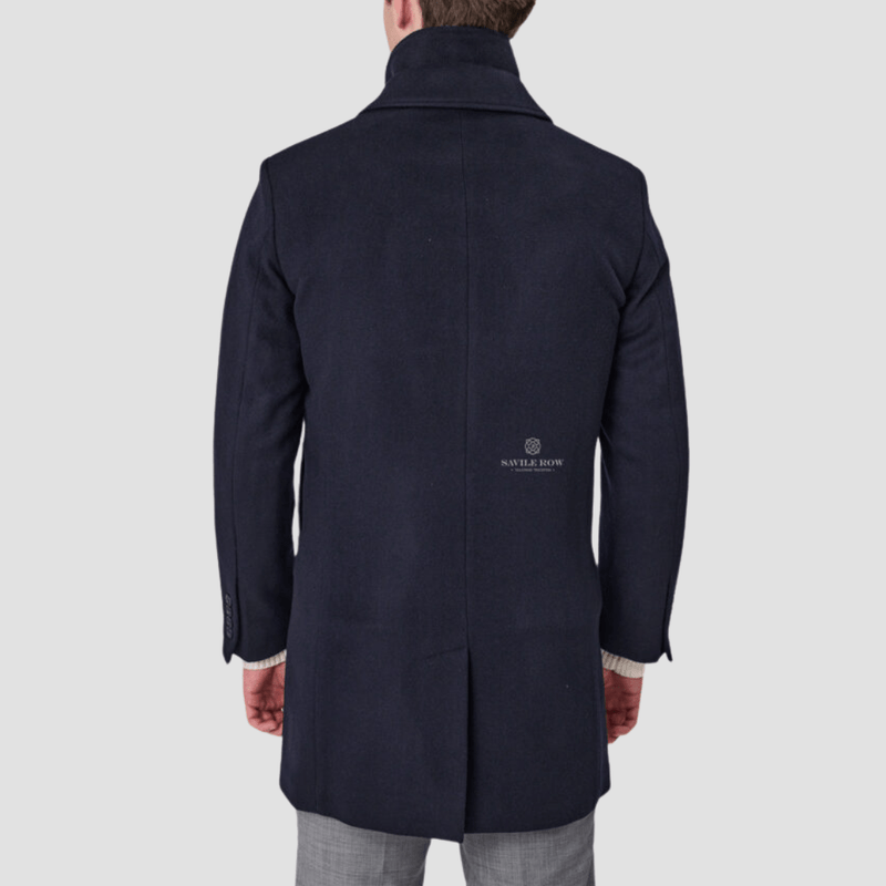Savile Row Mens Removable Collar Jared Coat in Navy Pure Wool