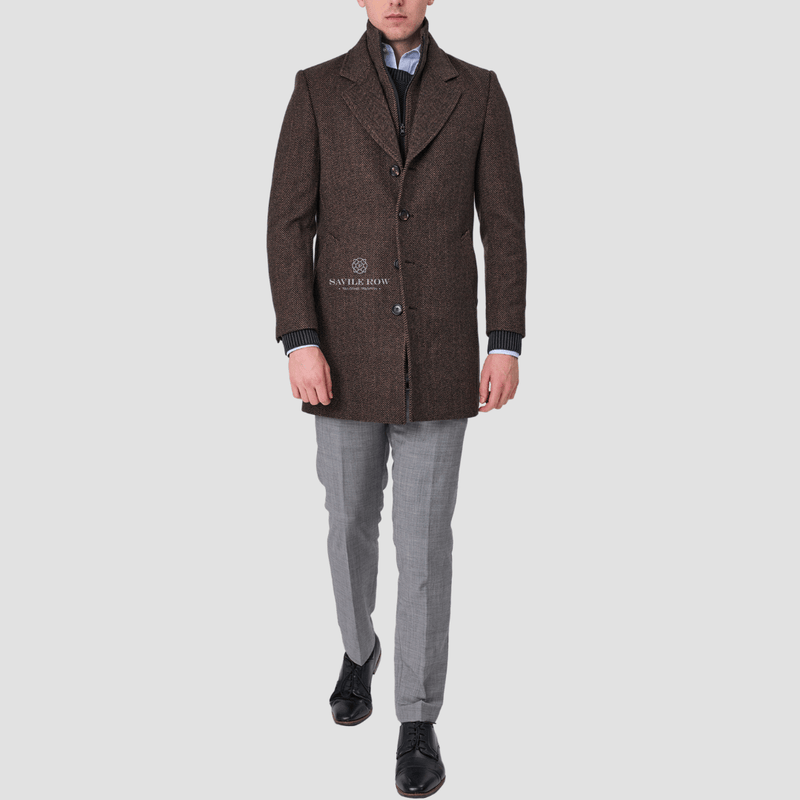 Savile Row Mens Removable Collar Jared Coat in Pecan Pure Wool
