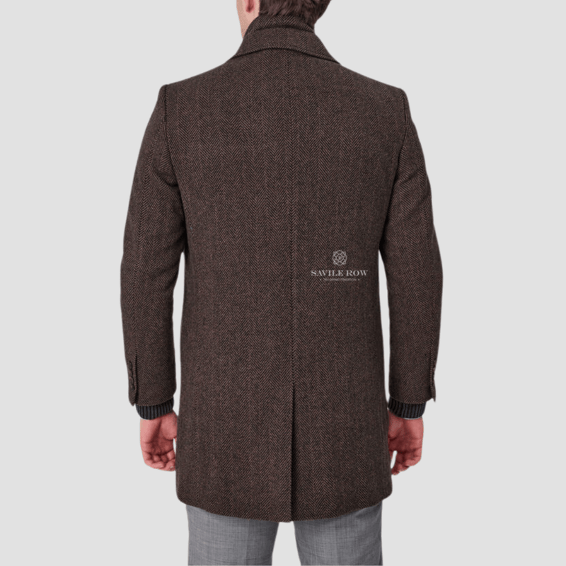 Savile Row Mens Removable Collar Jared Coat in Pecan Pure Wool