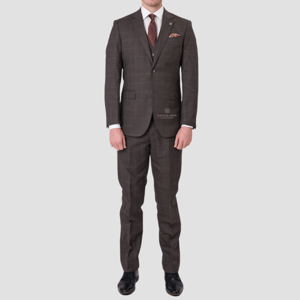 Savile Row Mens Tailored Fit Abram Suit in Brown Micro Pattern Pure Wool M8