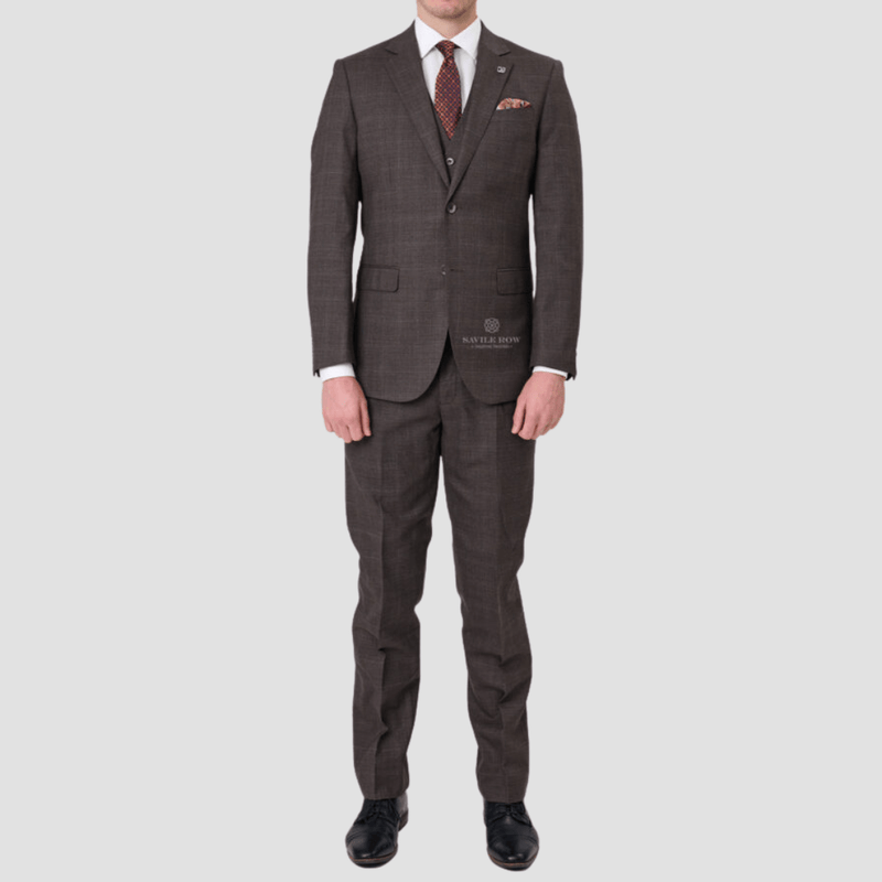 Savile Row Mens Tailored Fit Abram Suit in Brown Micro Pattern Pure Wool M8