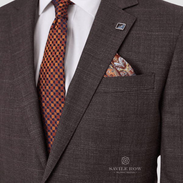 Savile Row Mens Tailored Fit Abram Suit in Brown Micro Pattern Pure Wool M8