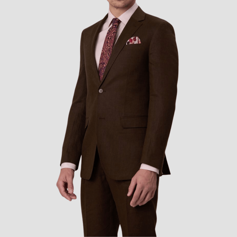 Savile Row Mens Tailored Fit Abram Suit in Brown WL8 Pure Linen