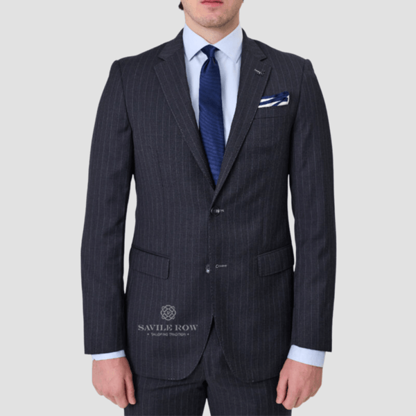 Savile Row Mens Tailored Fit Abram Suit in Charcoal Stripe Pure Wool SW4