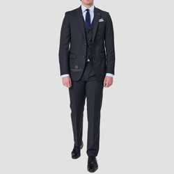 Savile Row Mens Tailored Fit Abram Suit in Charcoal Stripe Pure Wool SW4