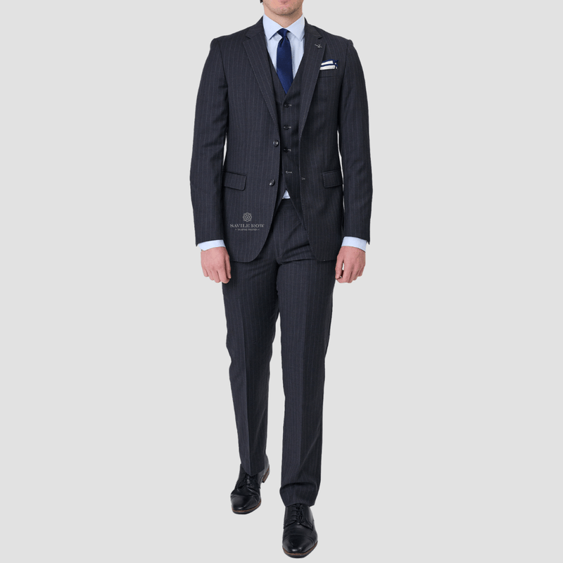 Savile Row Mens Tailored Fit Abram Suit in Charcoal Stripe Pure Wool SW4