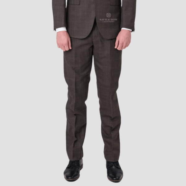 Savile Row Slim Fit Mens Jesse Trouser in Brown Micro Pattern Pure Wool M8
