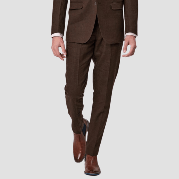 Savile Row Tailored Fit Mens Jesse Trouser in Brown WL8 Pure Linen