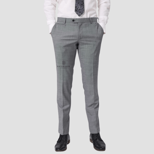 Savile Row Tailored Fit Mens Jesse Trouser in Chrome Grey C3 Pure Wool