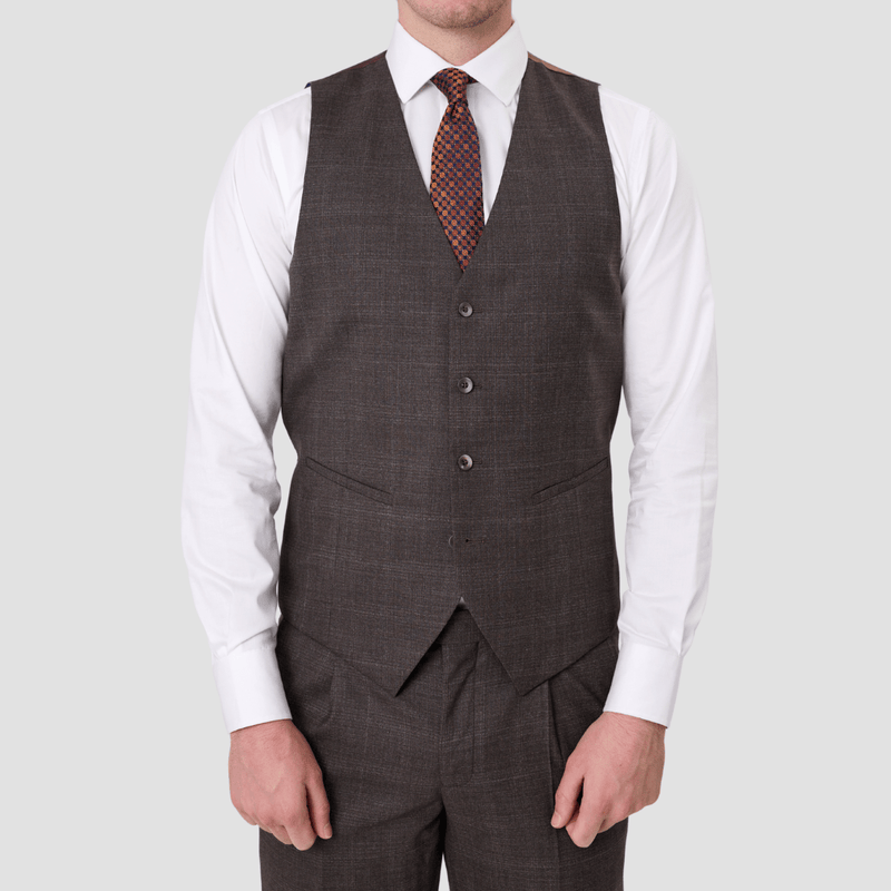 Savile Row Tailored Fit Mens Saul Vest in Brown Micro Pattern Pure Wool M8
