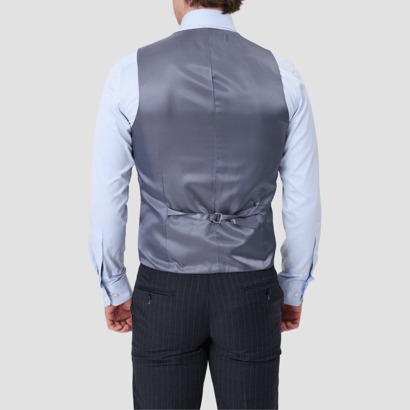 Savile Row Tailored Fit Mens Saul Vest in Charcoal Stripe SW4 Pure Wool
