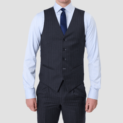Savile Row Tailored Fit Mens Saul Vest in Charcoal Stripe SW4 Pure Wool