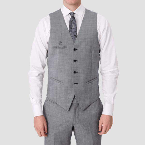 Savile Row Tailored Fit Mens Saul Vest in Chrome Grey C3 Pure Wool