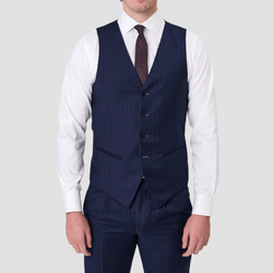 Savile Row Tailored Fit Mens Saul Vest in Navy Stripe SW7 Pure Wool
