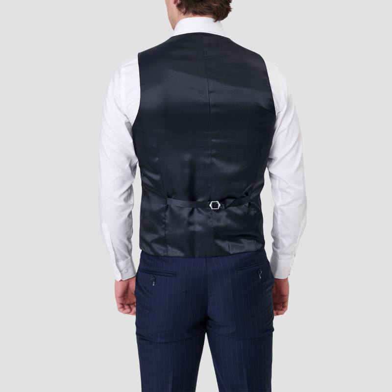 Savile Row Tailored Fit Mens Saul Vest in Navy Stripe SW7 Pure Wool