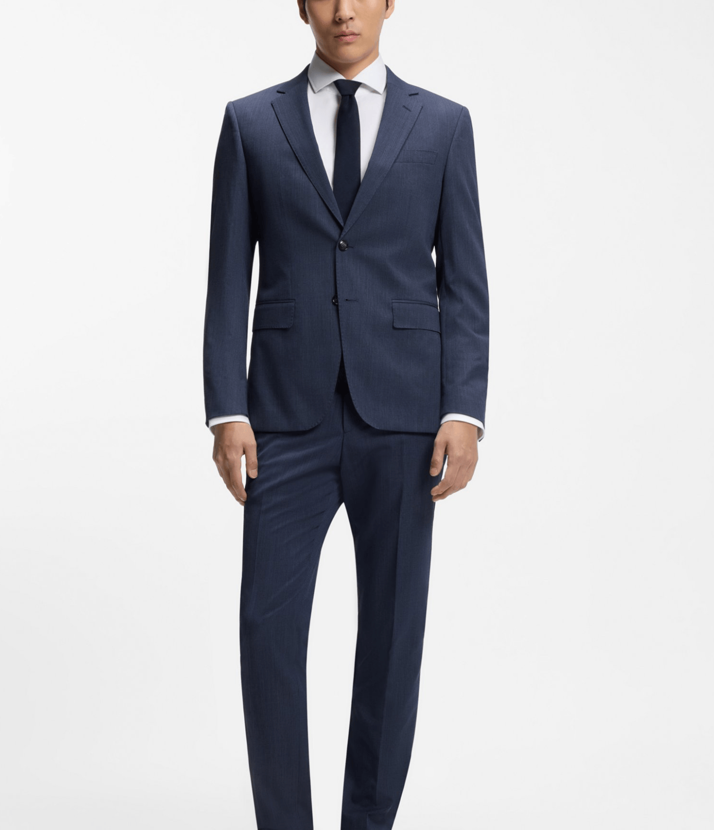 Hugo Boss Slim-Fit Suit in Micro-Patterned Stretch Virgin Wool in Dark Blue