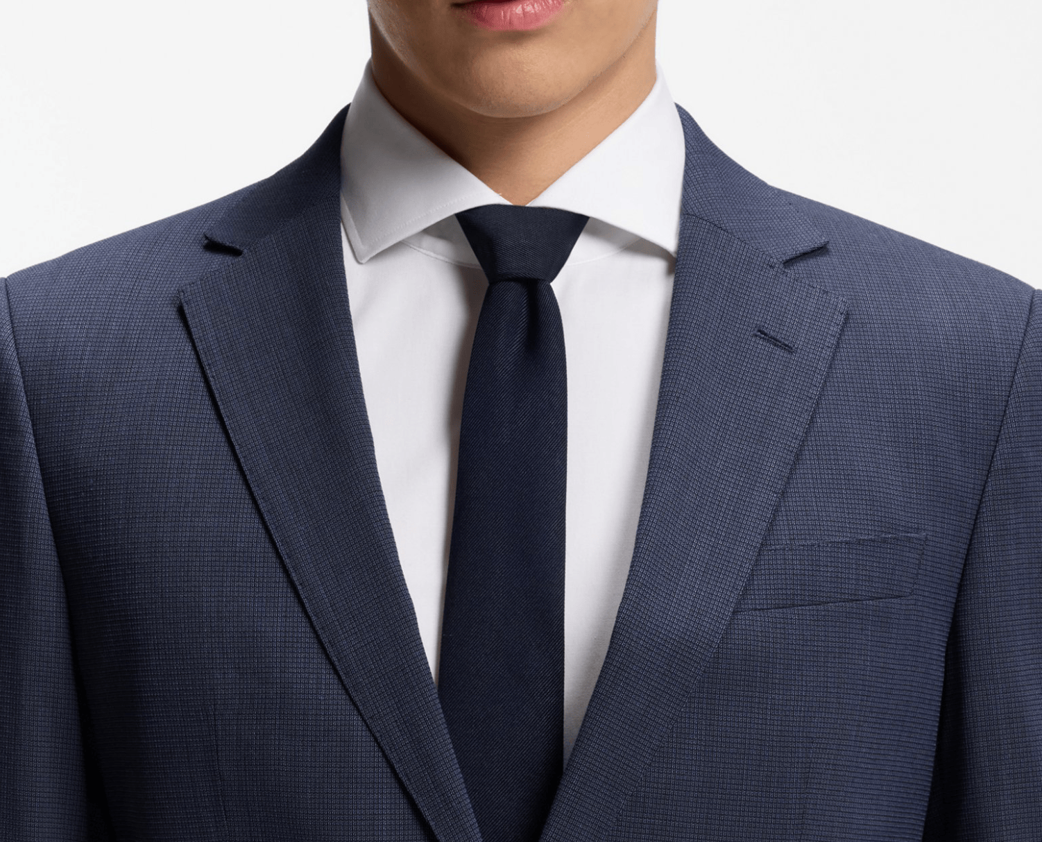 Hugo Boss Slim-Fit Suit in Micro-Patterned Stretch Virgin Wool in Dark Blue