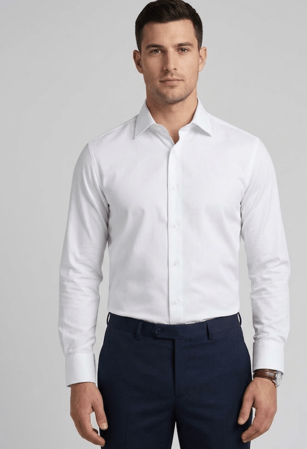 Boston Classic Fit Men's Brooke Business Shirt in White Cotton Blend
