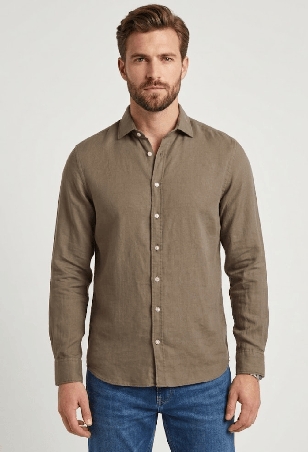Daniel Hechter Men's Slim Fit Sel Shirt in Brown Linen Blend