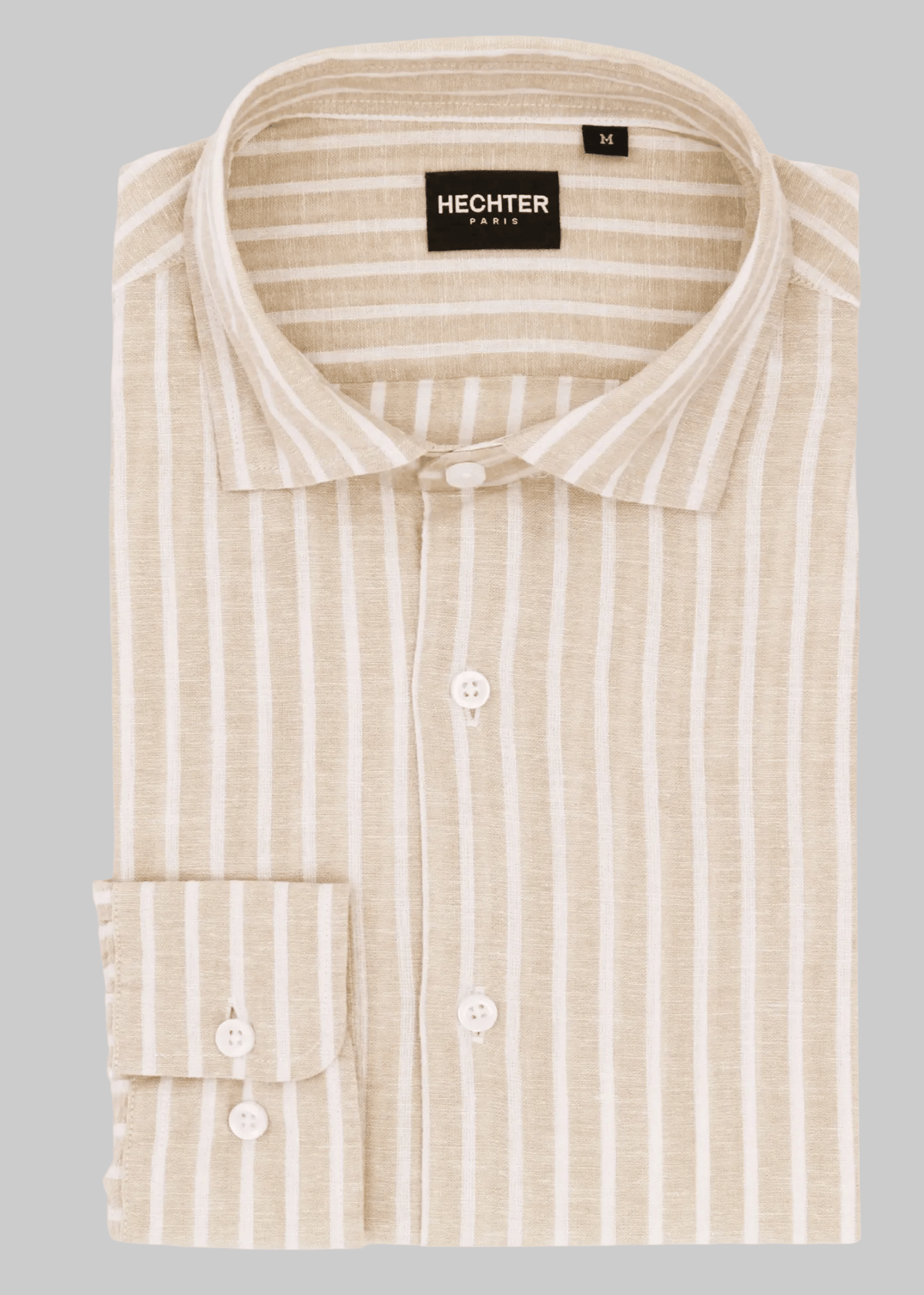 Daniel Hechter Men's Slim Fit Sel Shirt in Tan Striped Linen Blend