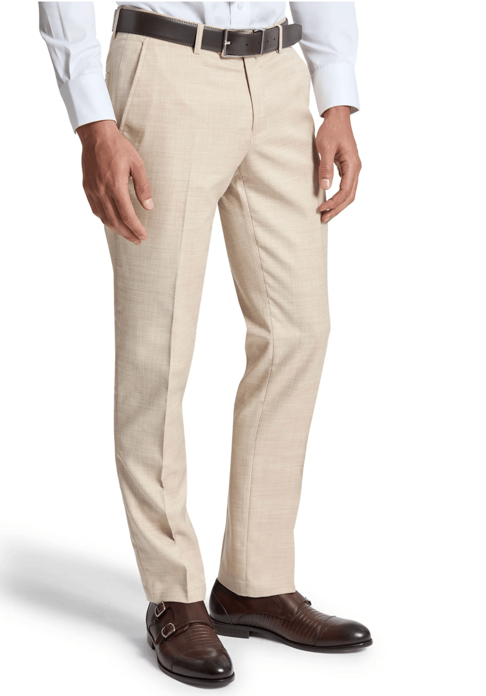 Christian Brookes Men's Slim Fit Dean Suit Trouser in Sand Stretch Blend