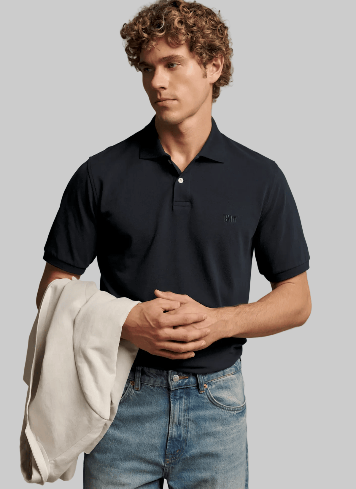 R.M. Williams Mens Birchgrove Slim Polo in Navy Pure Cotton - In Store Only