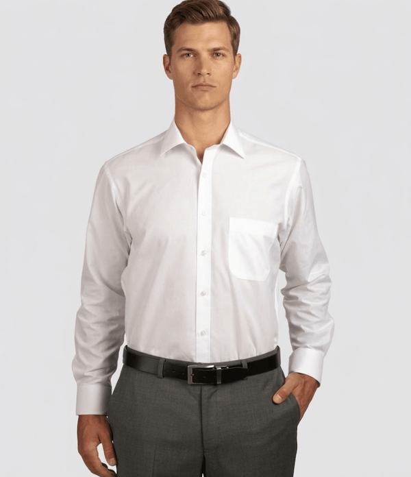 Boston Classic Fit Men's Brooke Business Shirt in White Cotton Blend