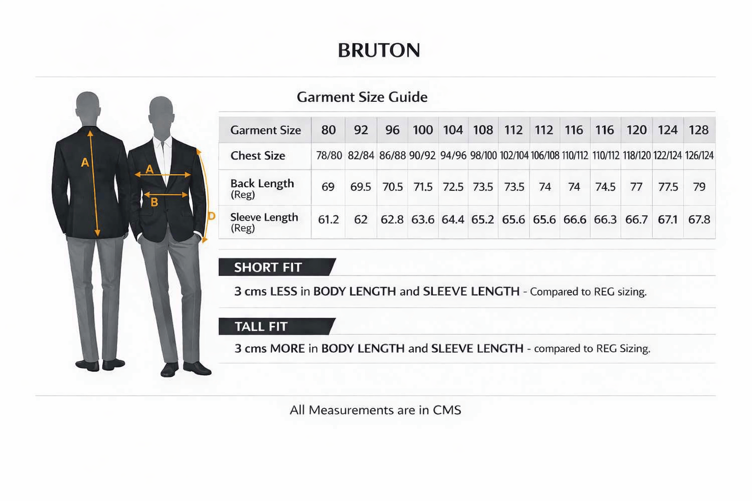 Jacket Size Guide for Bruton.