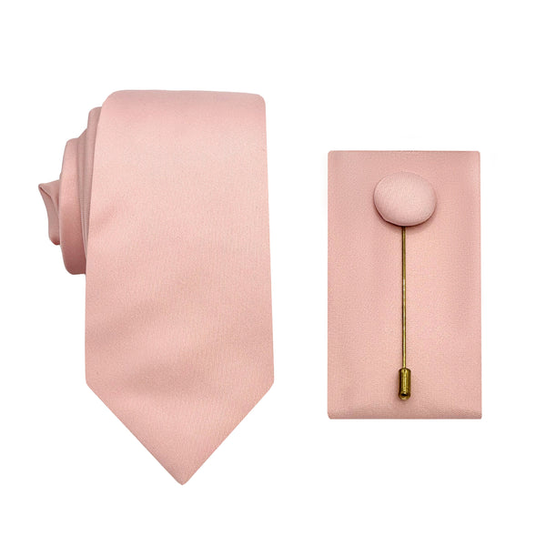 JASATINSLIMCOMBO-1 James Adelin Luxury Satin 6.5cm Tie/Pocket/Square/Lapel Pin Set in Soft Pink