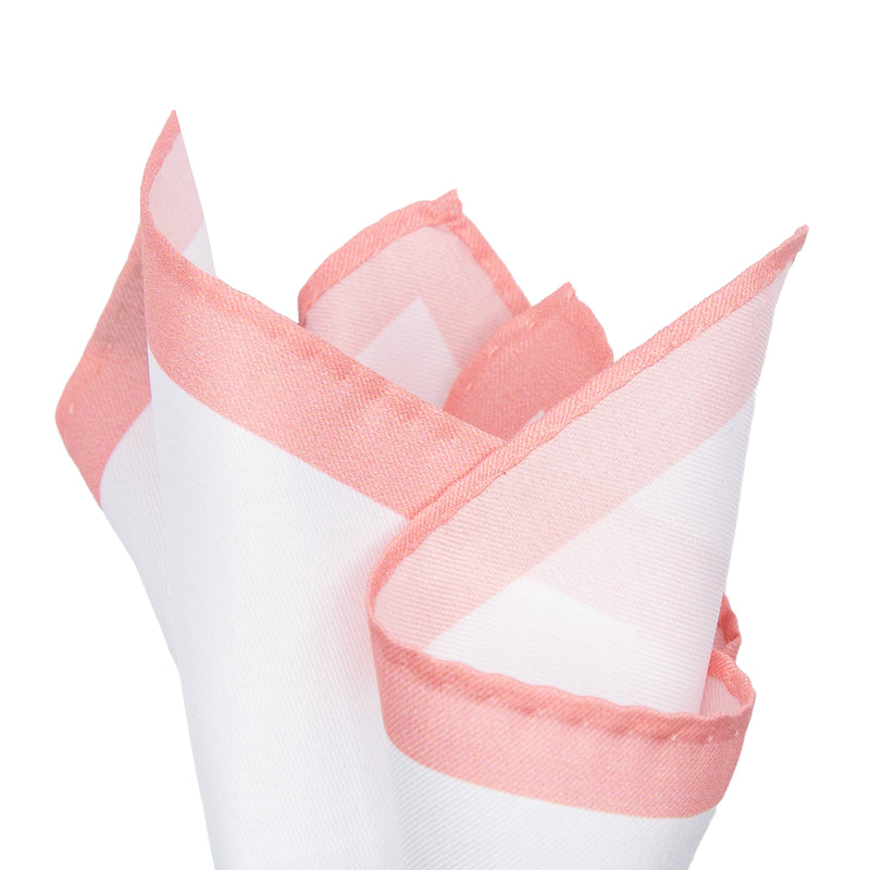 James Adelin Luxury Satin Weave Soft Pink Coloured Border Pocket Square