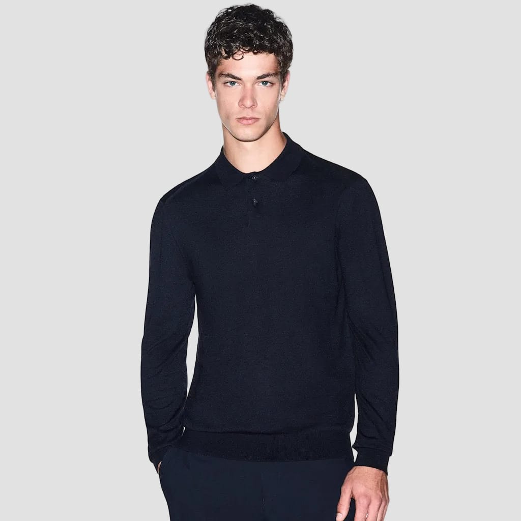 Armani Exchange Regular Fit Knit Polo in Deep Navy.
