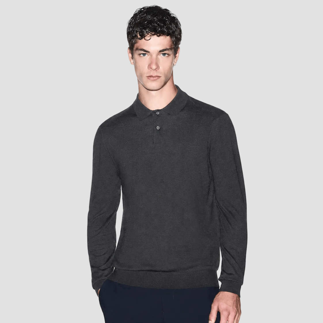 Armani EX Regular Fit Knit Polo in Liqorice.