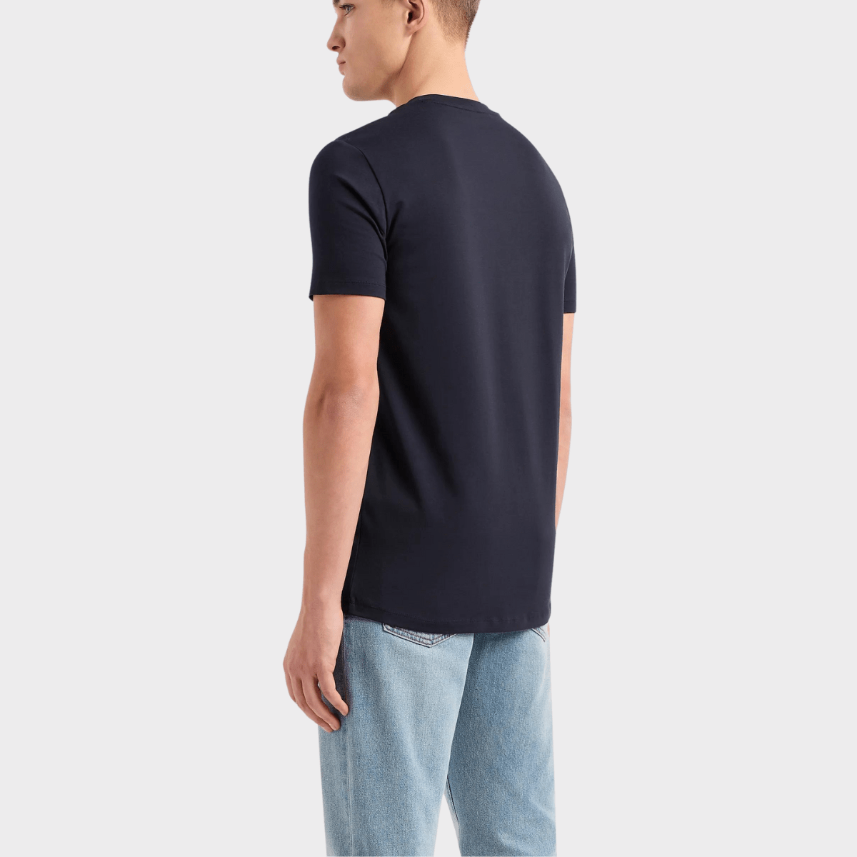 Back view of the crew neck shirt by Armani.