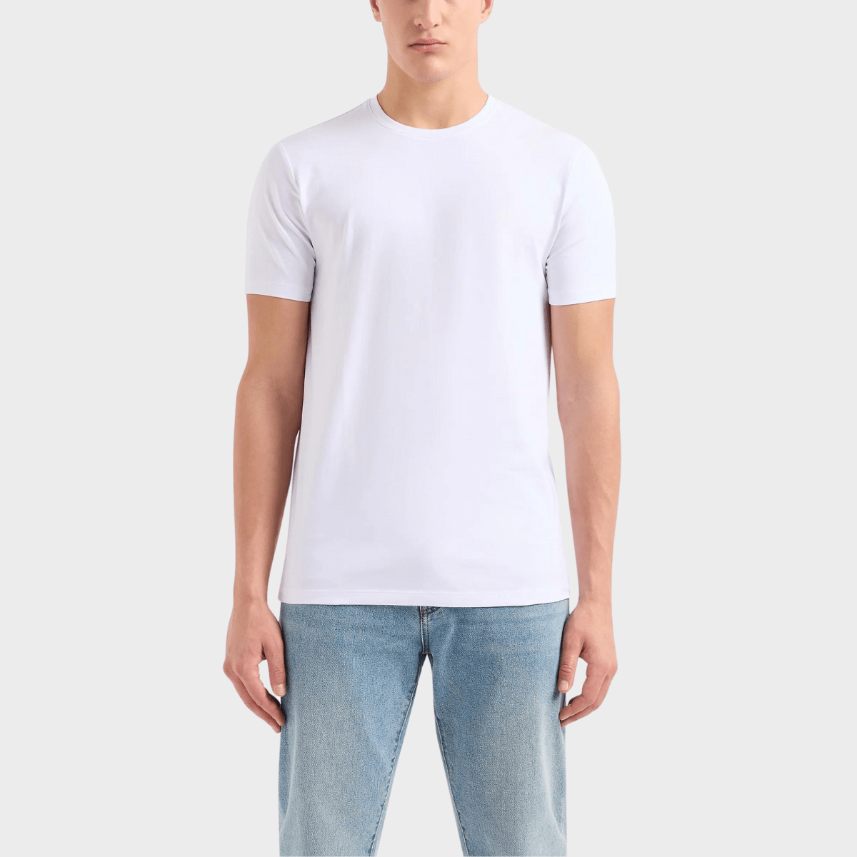 Front view of the Armani slim fit stretch crew t-shirt in white