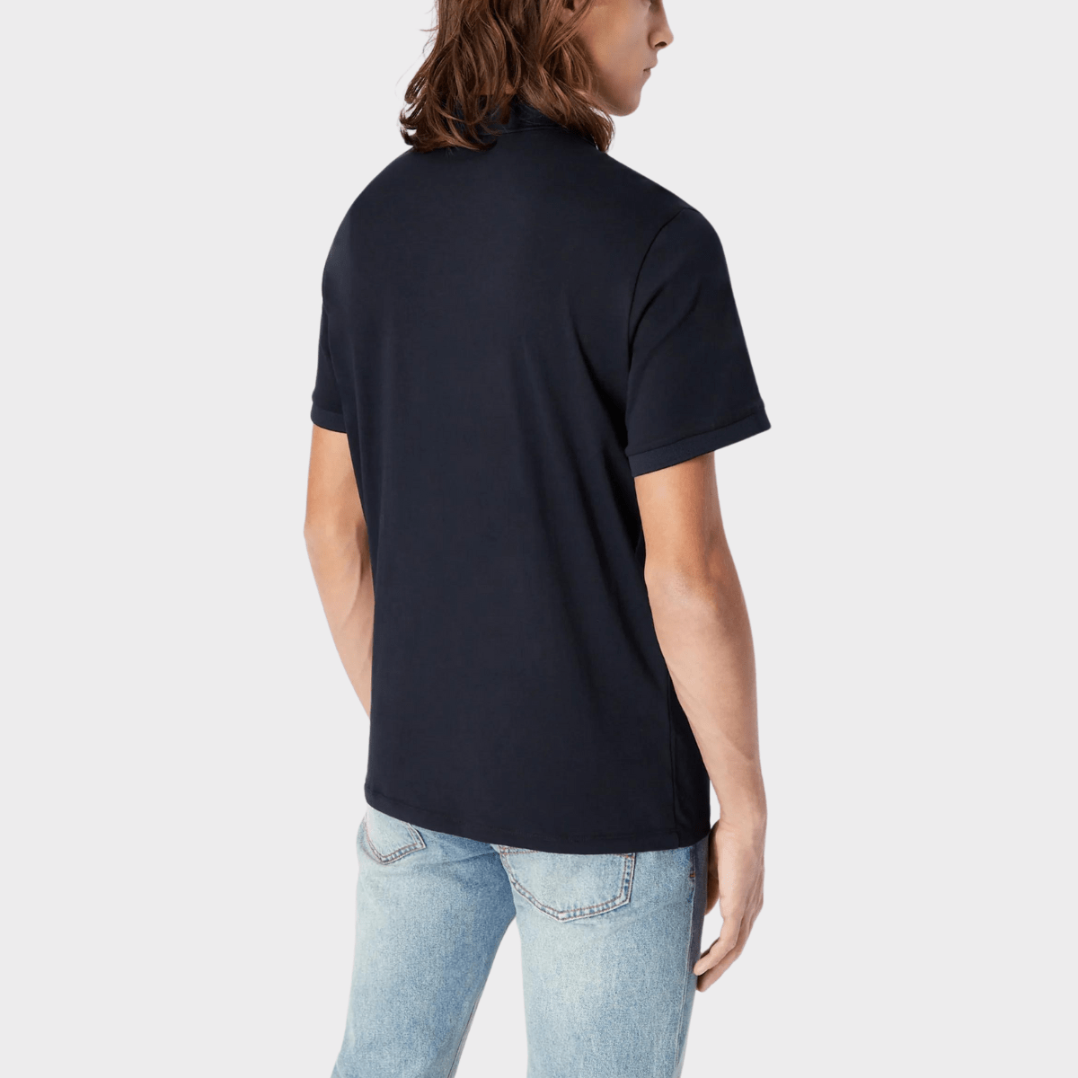 Back view of the men polo shirt in navy by Armani.