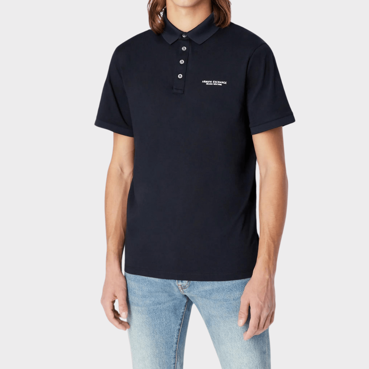 Front view of Armani's men polo shirt in navy.