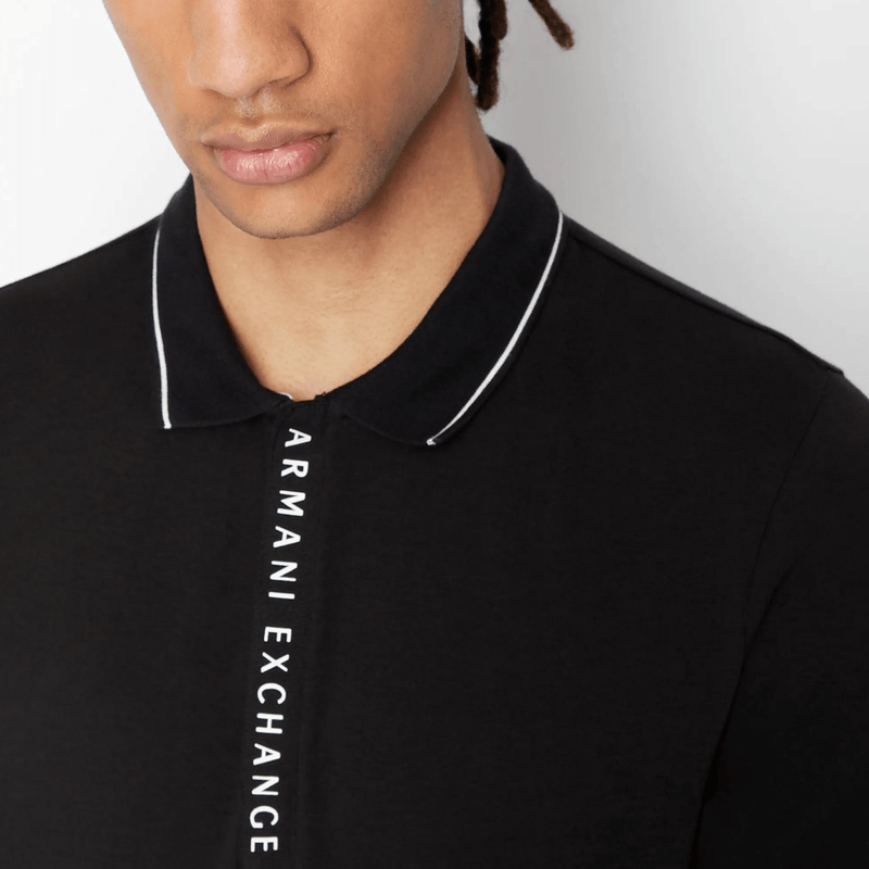 Armani slim fit zip neck polo in black cotton