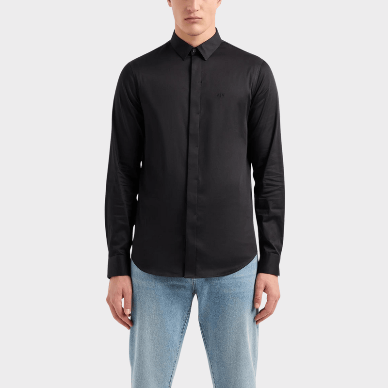 Armani black shirt slim fit online