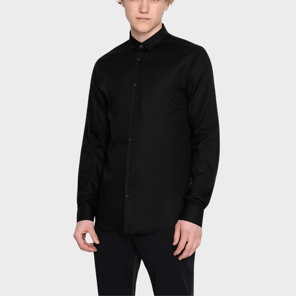 Armani slim fit stretch cotton twill shirt in black