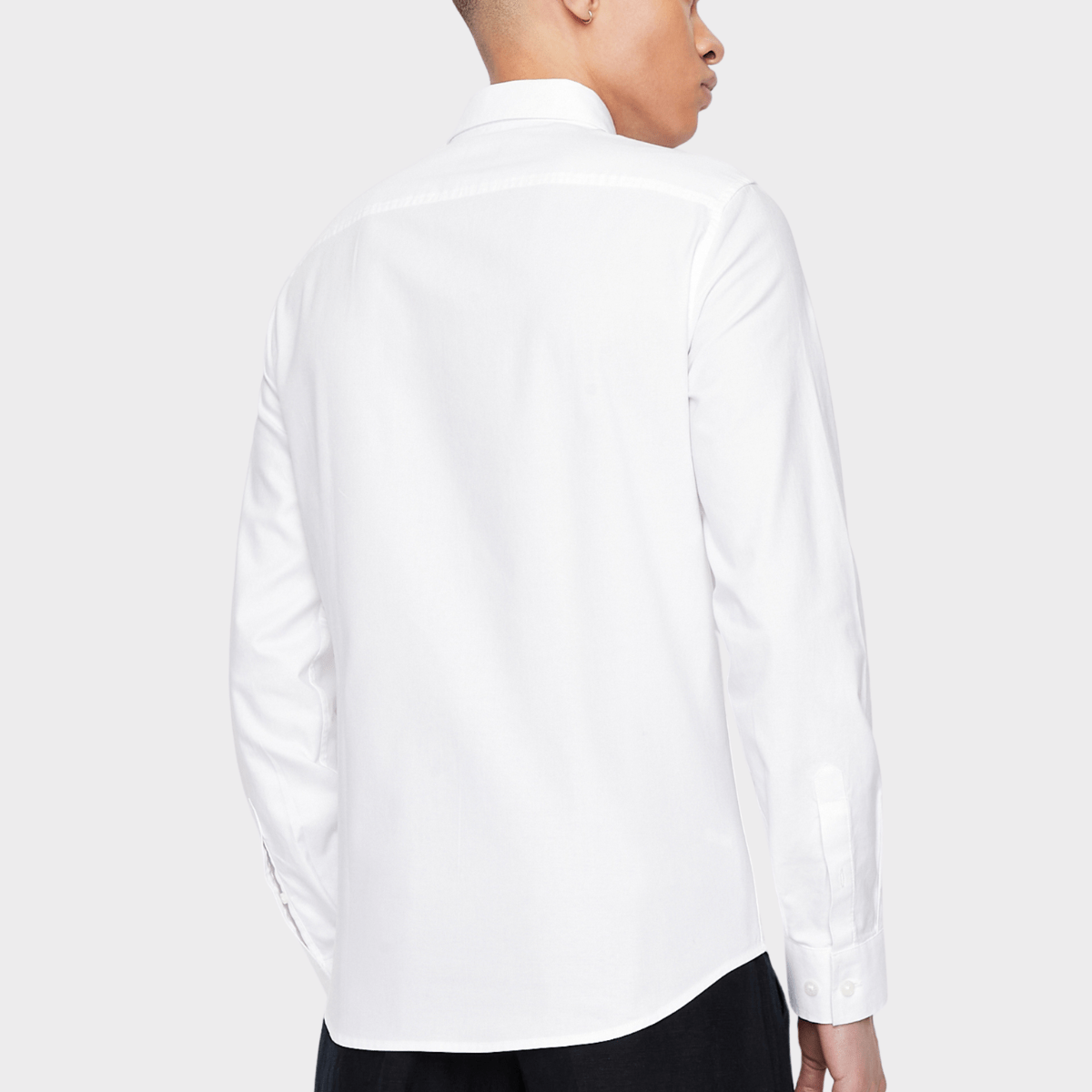 Back view of the Armani oxford business polo shirt in white